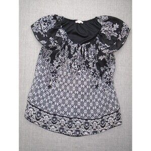 CB Established 1962 Women's Blouse Shirt Size Medium Black and White Polyester